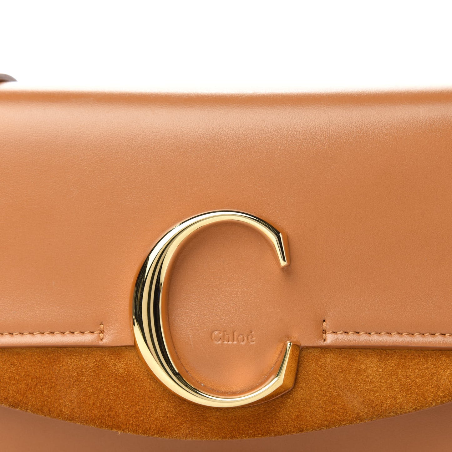 Calfskin Suede C Clutch With Chain Autumnal Brown