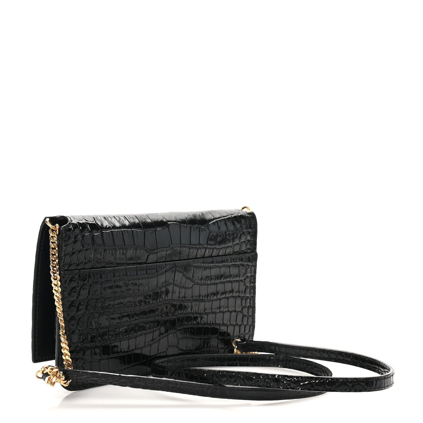 Calfskin Crocodile Embossed Monogram Phone Holder Crossbody Black