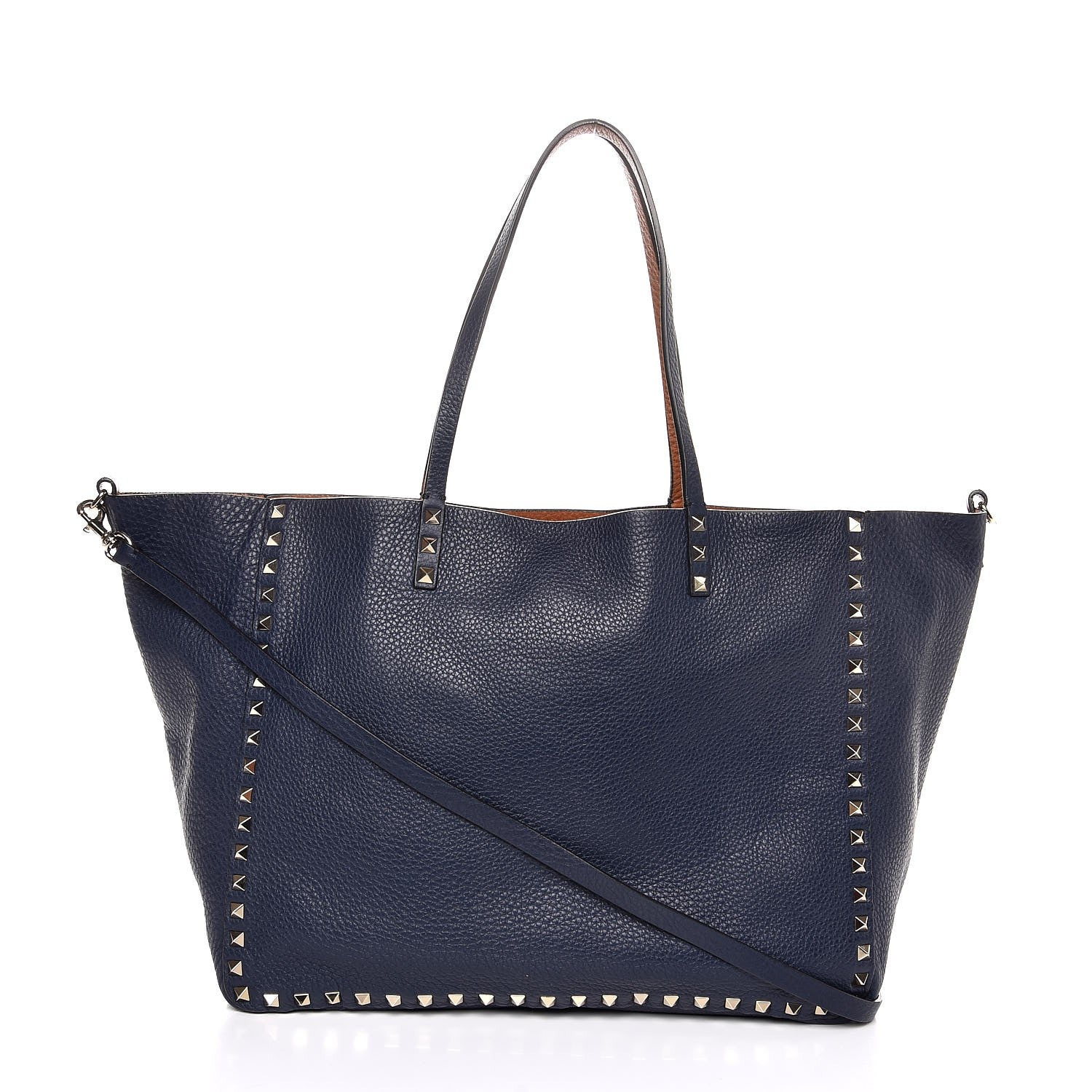Valentino Garavani Pebbled Calfskin Medium Rockstud Reversible Tote Light Cuir Marine 6 of 12