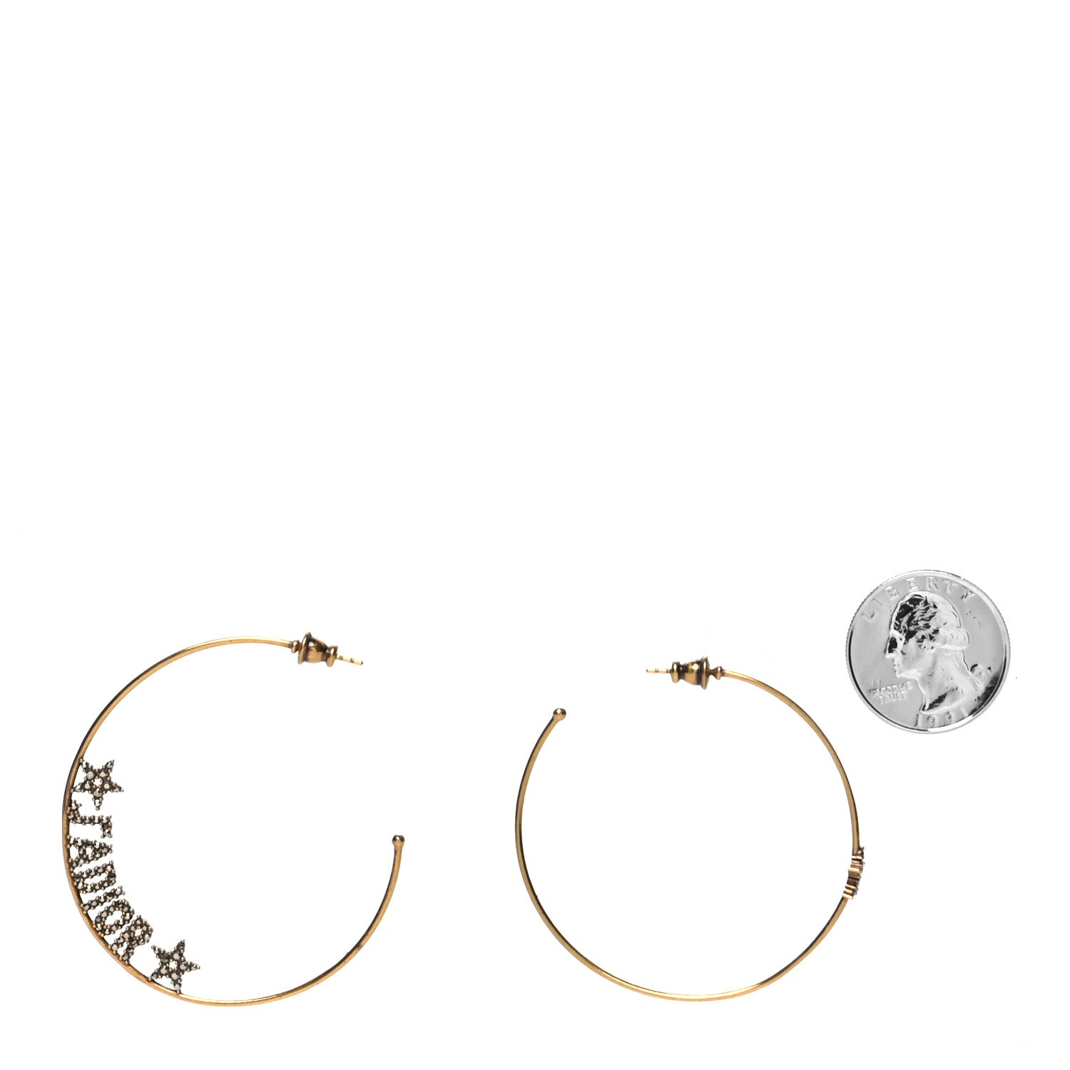 Christian Dior Metal Crystal J'Adior Hoop Earrings Aged Gold 2 of 4