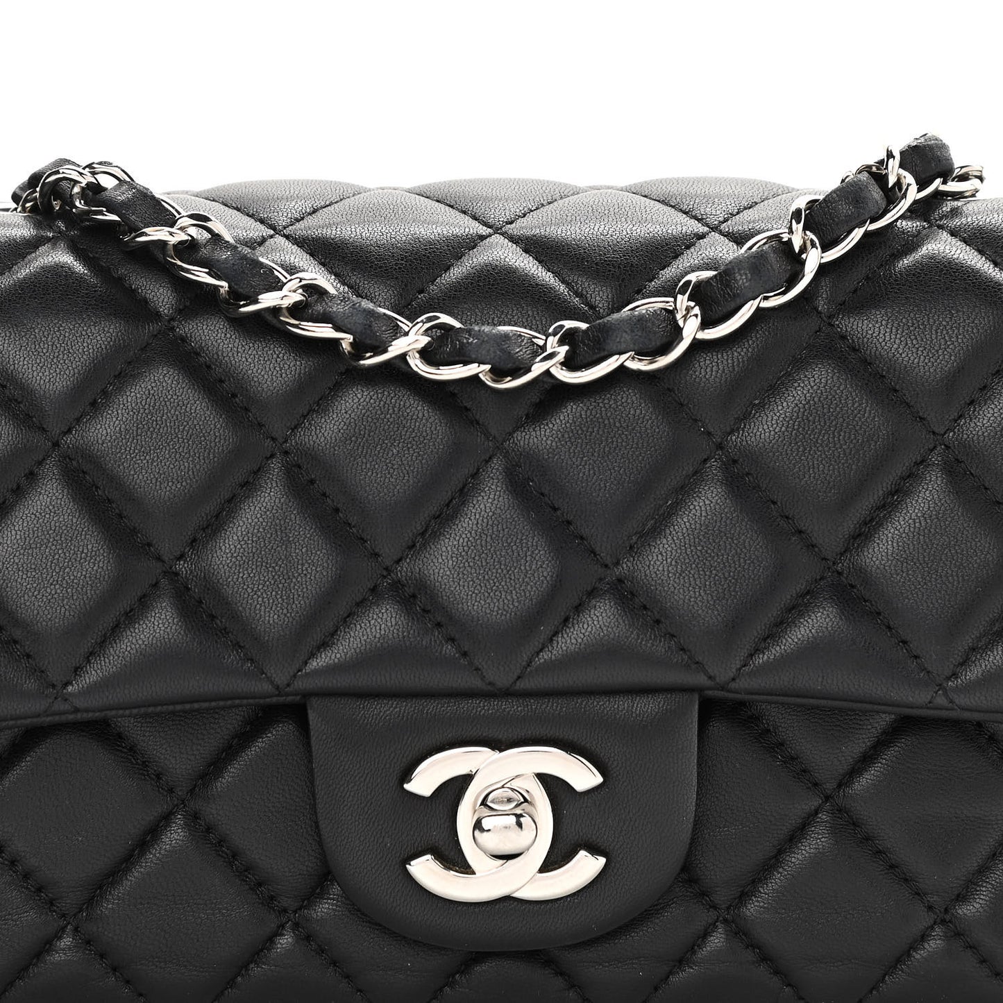 Lambskin Quilted Mini Rectangular Flap Black