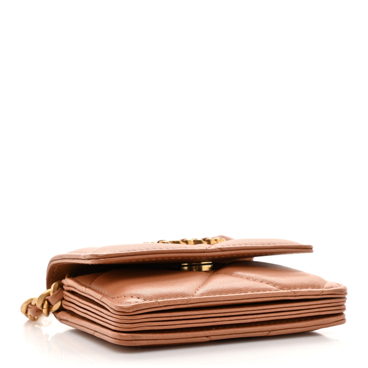 Lambskin Quilted Chanel 19 Flap Card Holder With Chain Brown