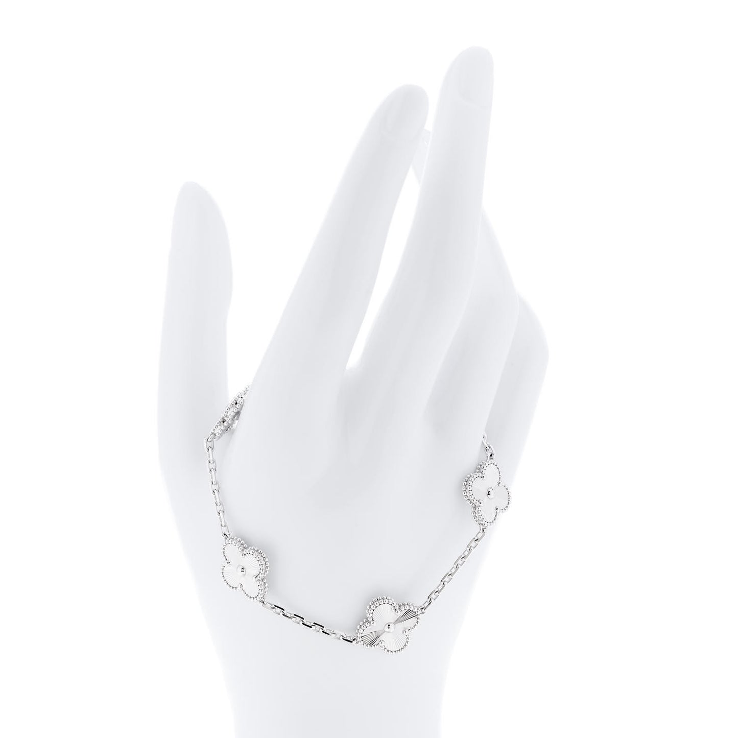 18K White Gold 5 Motifs Guilloche Vintage Alhambra Bracelet