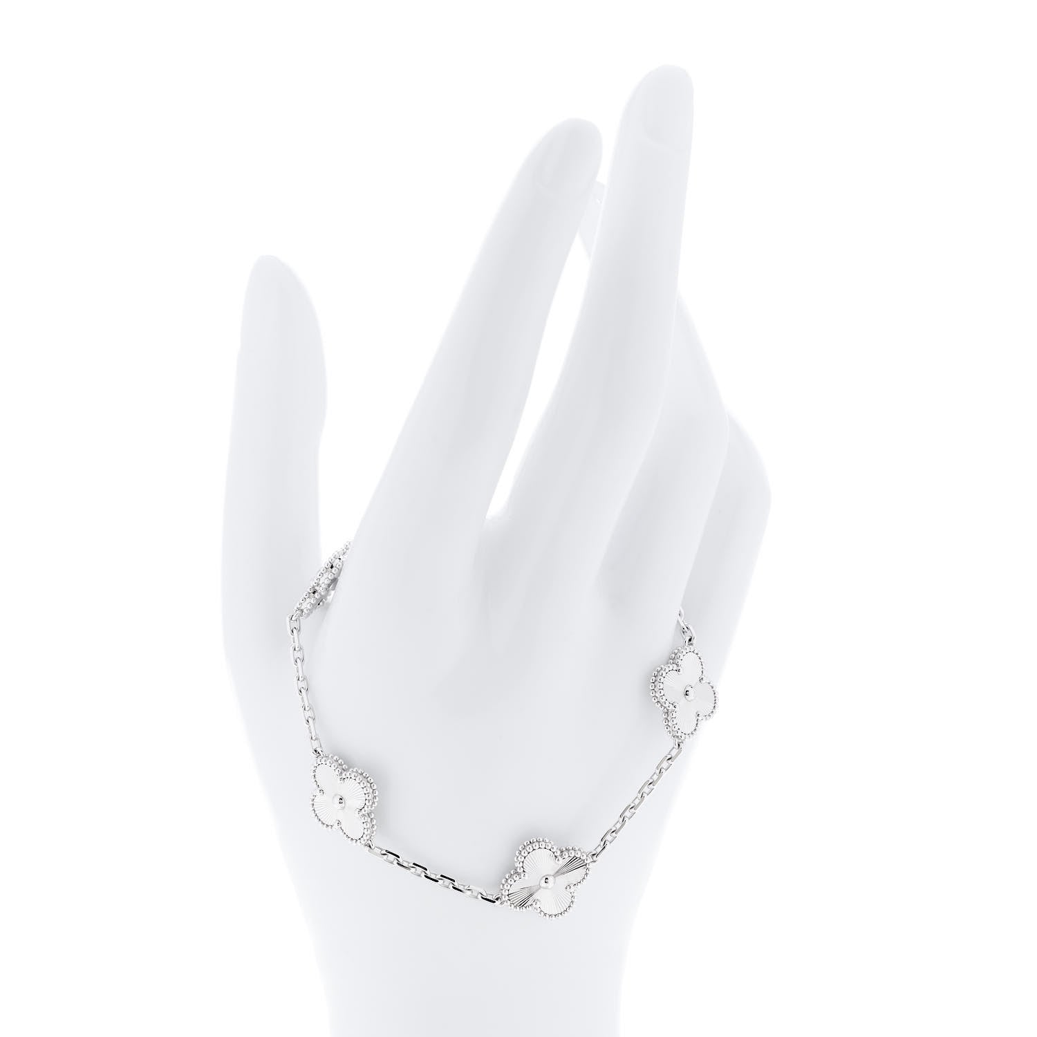 Van Cleef & Arpels 18K White Gold 5 Motifs Guilloche Vintage Alhambra Bracelet 2 of 6