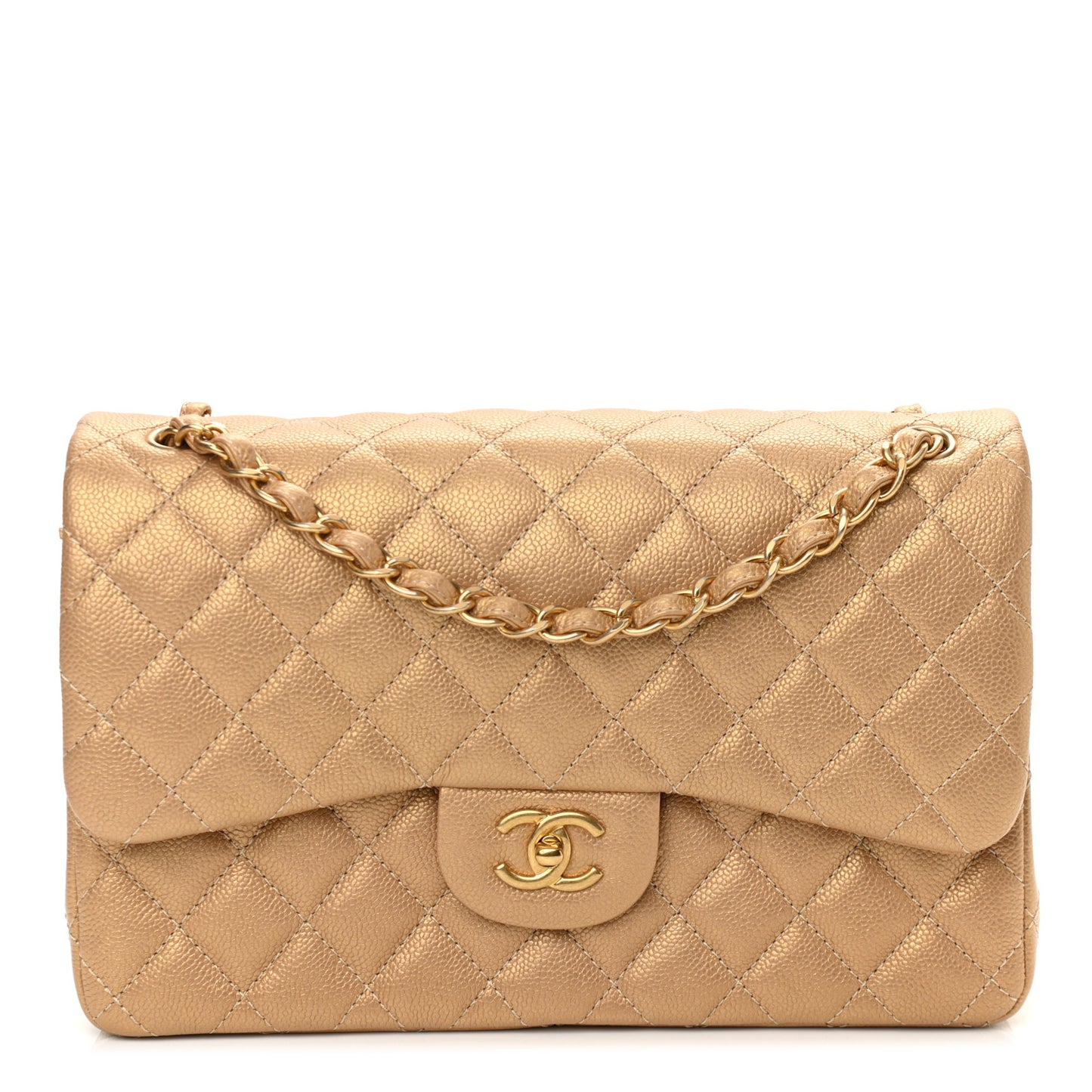Pearly Caviar Quilted Jumbo Double Flap Gold