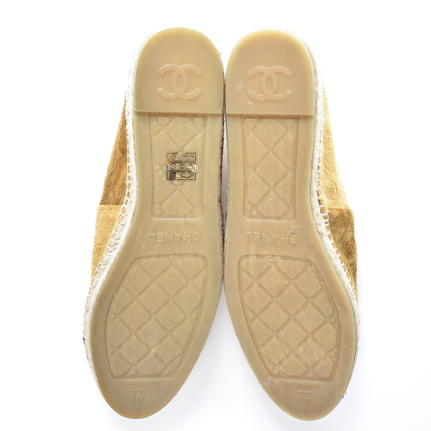 Velvet Grosgrain Quilted Camellia CC Espadrilles 41 Gold Black