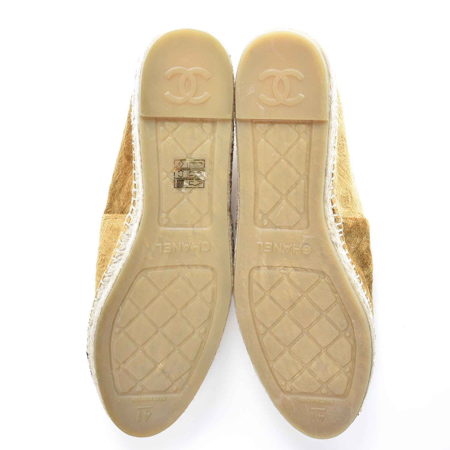 Chanel Velvet Grosgrain Quilted Camellia CC Espadrilles 41 Gold Black 5 of 12