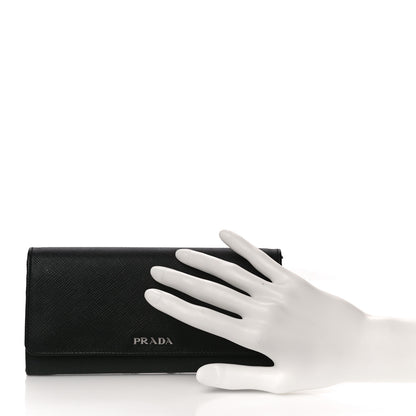 Prada Saffiano Metal Continental Flap Wallet Black Fuoco 3 of 11