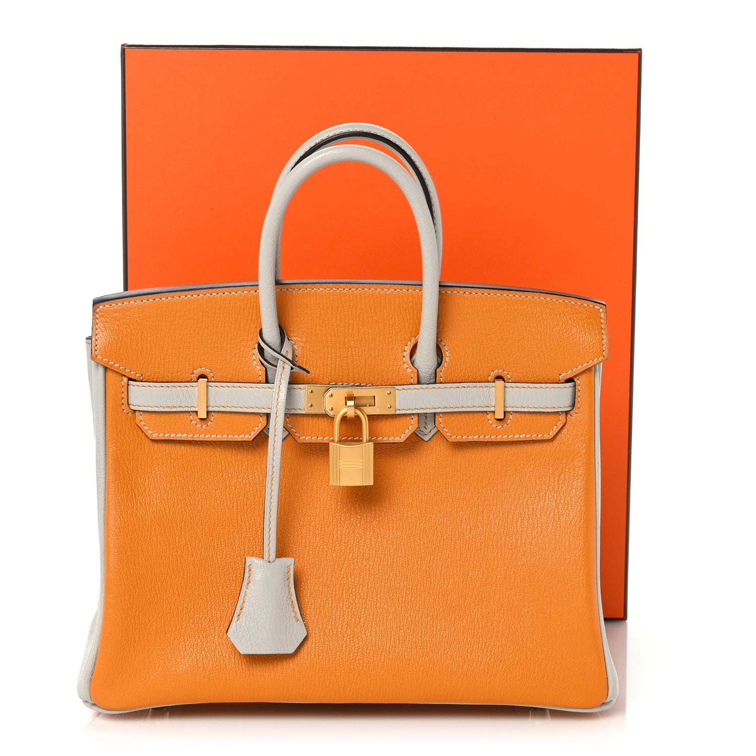 Hermes Chevre Mysore Horseshoe Birkin 25 Abricot Gris Perle 12 of 12