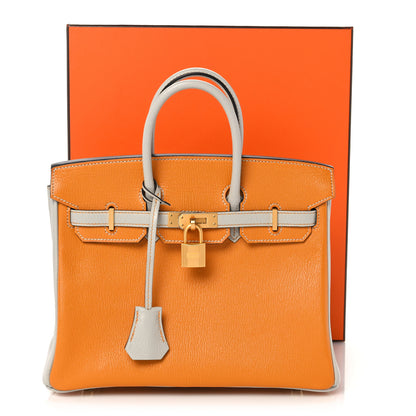 Hermes Chevre Mysore Horseshoe Birkin 25 Abricot Gris Perle 12 of 12