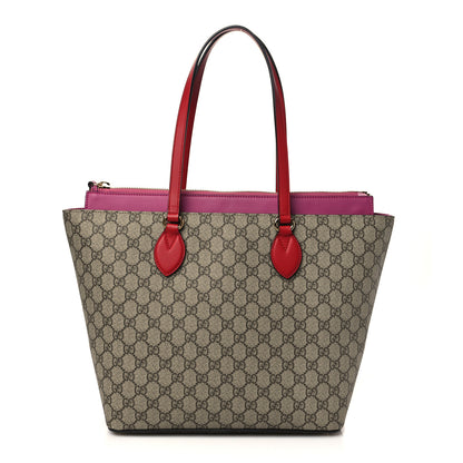 Gucci GG Supreme Monogram Medium Zippered Bucket Tote Beige Hibiscus Red New Rosette 1 of 7