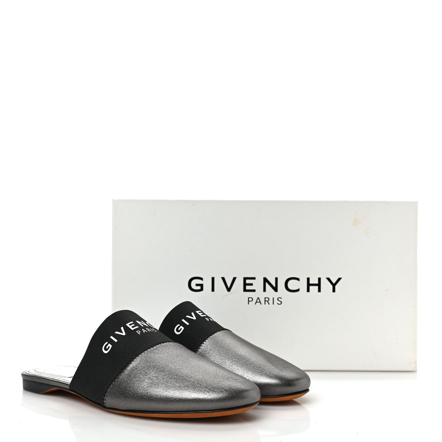 Metallic Calfskin Bedford Logo Mule Slides 36.5 Black
