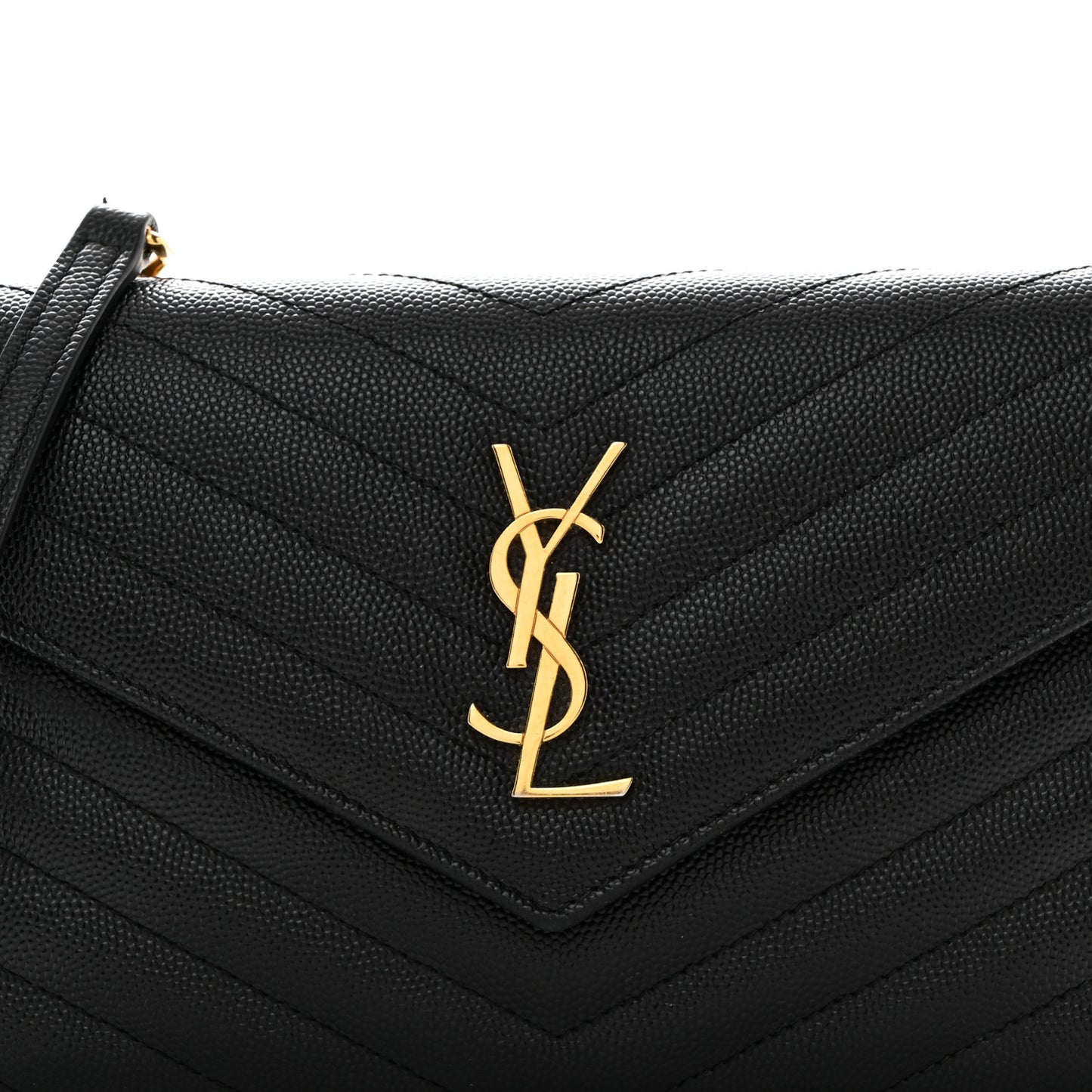 Grain De Poudre Matelasse Chevron Monogram Envelope Chain Wallet Black