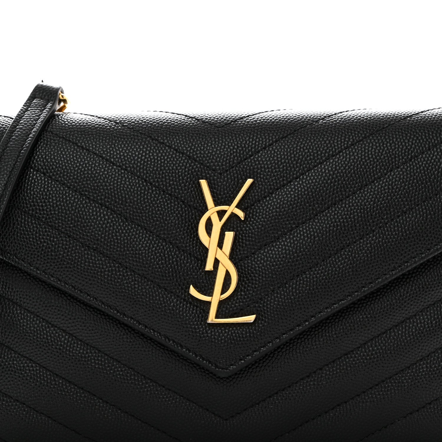 Saint Laurent Grain De Poudre Matelasse Chevron Monogram Envelope Chain Wallet Black 8 of 10