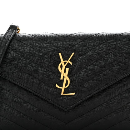 Saint Laurent Grain De Poudre Matelasse Chevron Monogram Envelope Chain Wallet Black 8 of 10