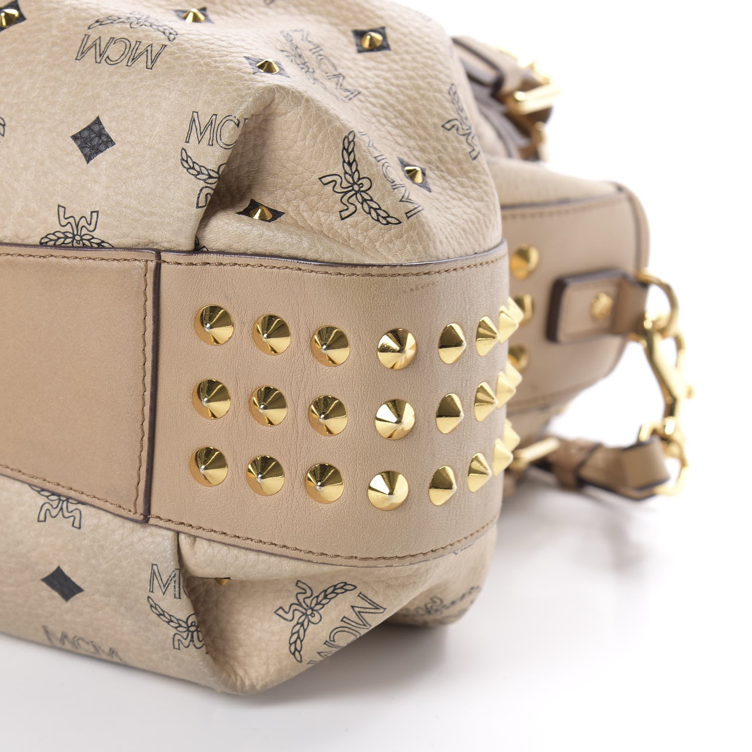 MCM Visetos Studded Drawstring Bucket Bag Beige 7 of 14