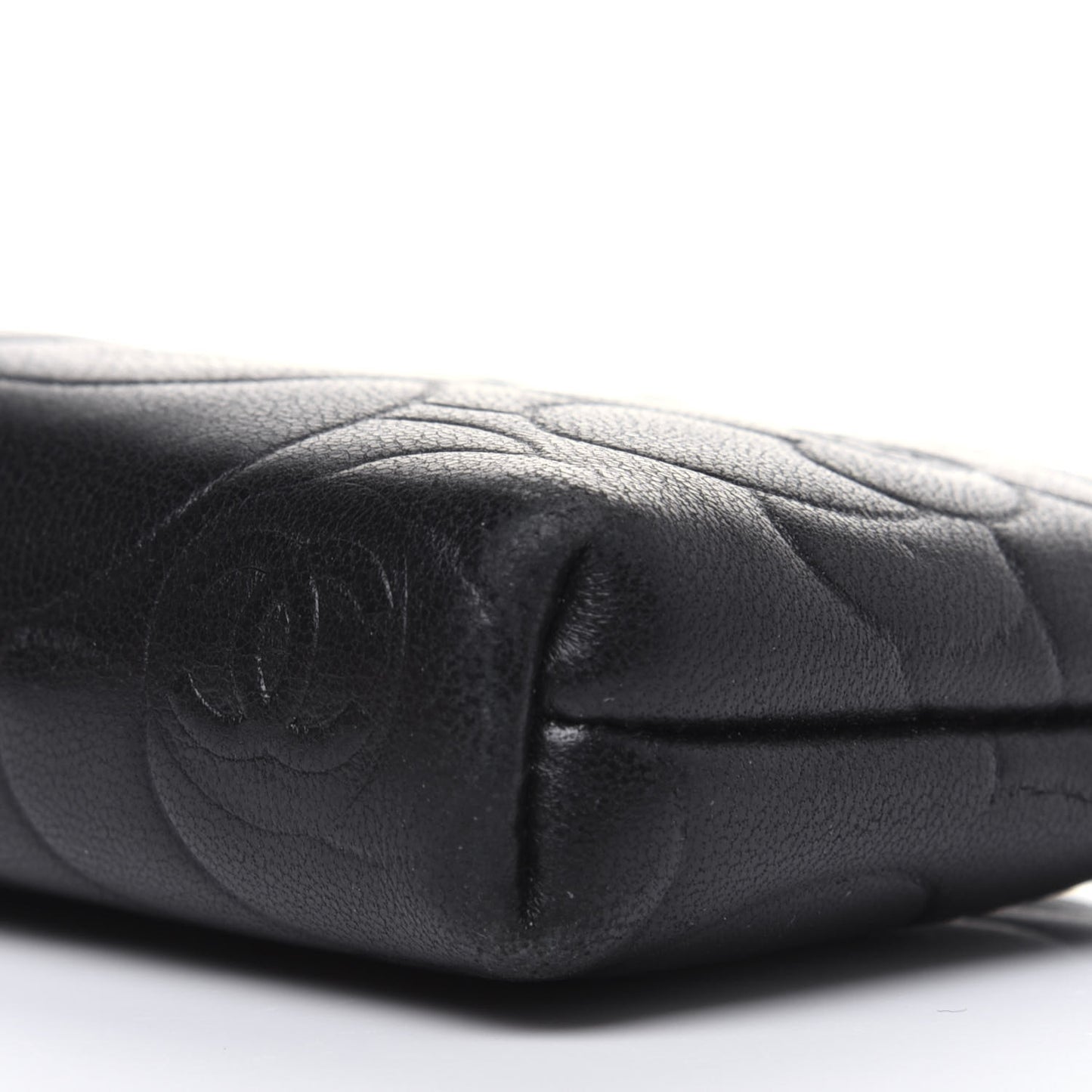 Lambskin Camellia Embossed Key Holder Case Black
