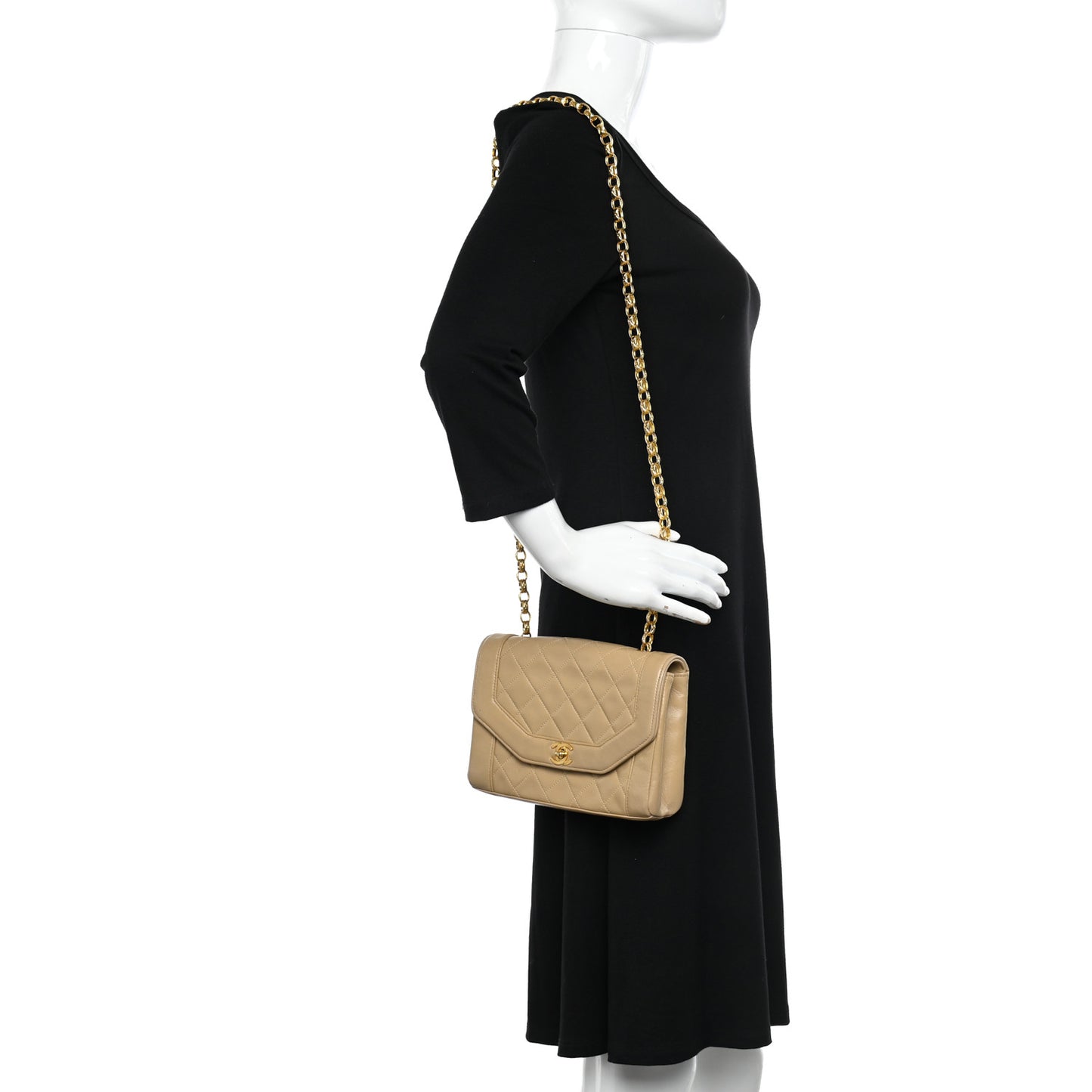 Lambskin Quilted Small Single Flap Beige