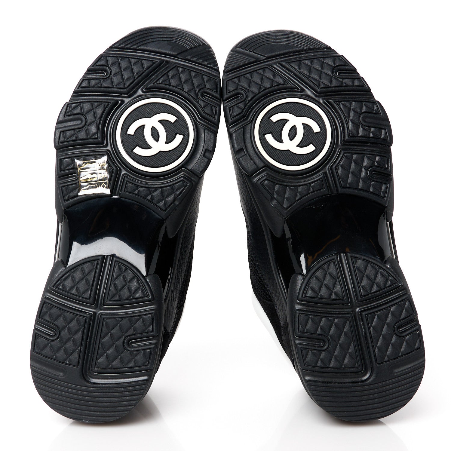 Chanel Mesh Suede Grained Calfskin Womens CC Sneakers 39 Black White 5 of 9
