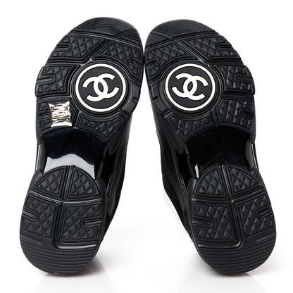 Chanel Mesh Suede Grained Calfskin Womens CC Sneakers 39 Black White 5 of 9