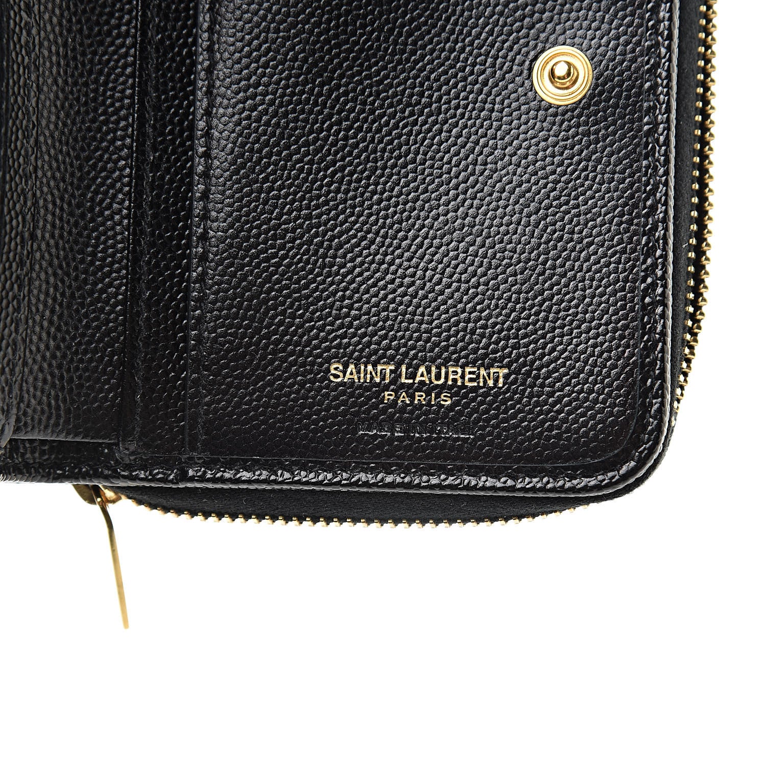 Saint Laurent Grain De Poudre Matelasse Chevron Monogram Compact Zip Around Wallet Black 7 of 9