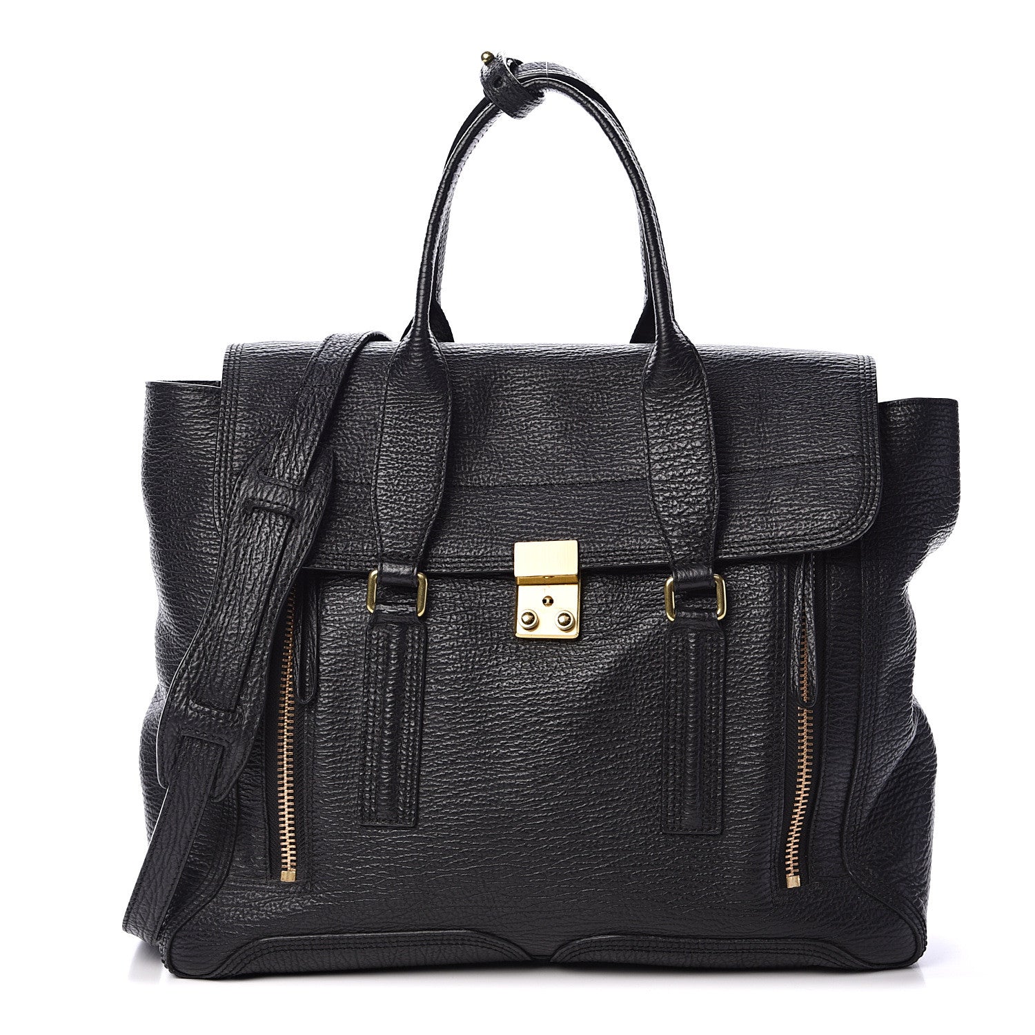 3.1 Phillip Lim 3.1 Textured Calfskin Medium Pashli Satchel Black 1 of 11
