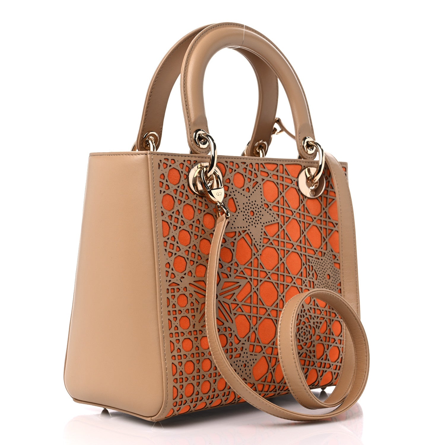 Christian Dior Calfskin Suede Cutout Stars Medium Lady Dior Beige Orange 2 of 9