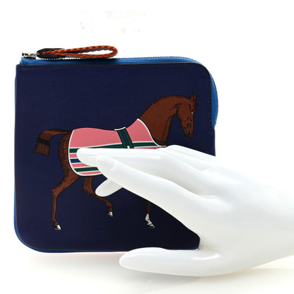 Hermes Swift Couverture Nouvelle Carre Pocket Pouch Bleu Encre Rose D'Ete 2 of 6