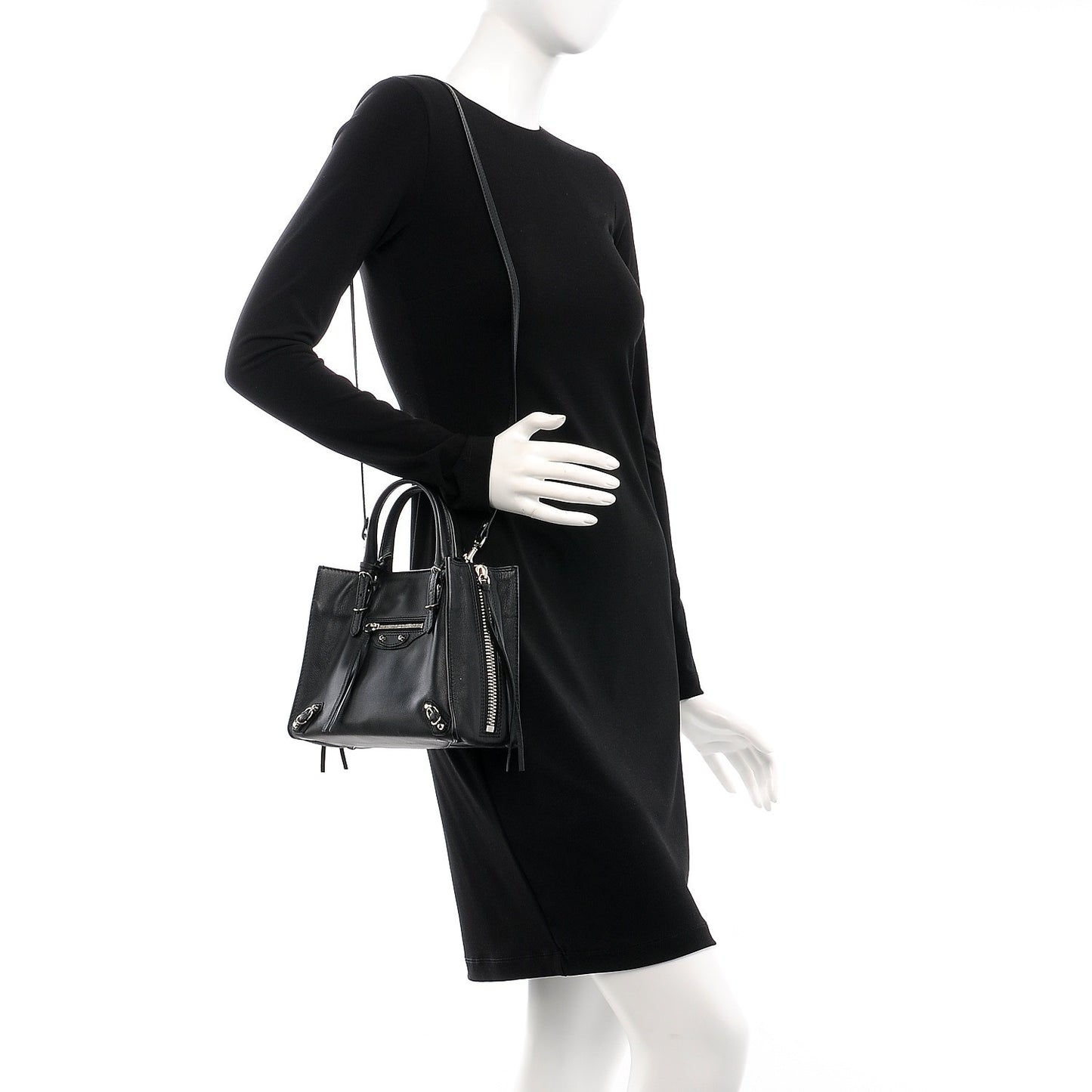 Grained Calfskin Papier Mini A4 Zip Around Tote Black