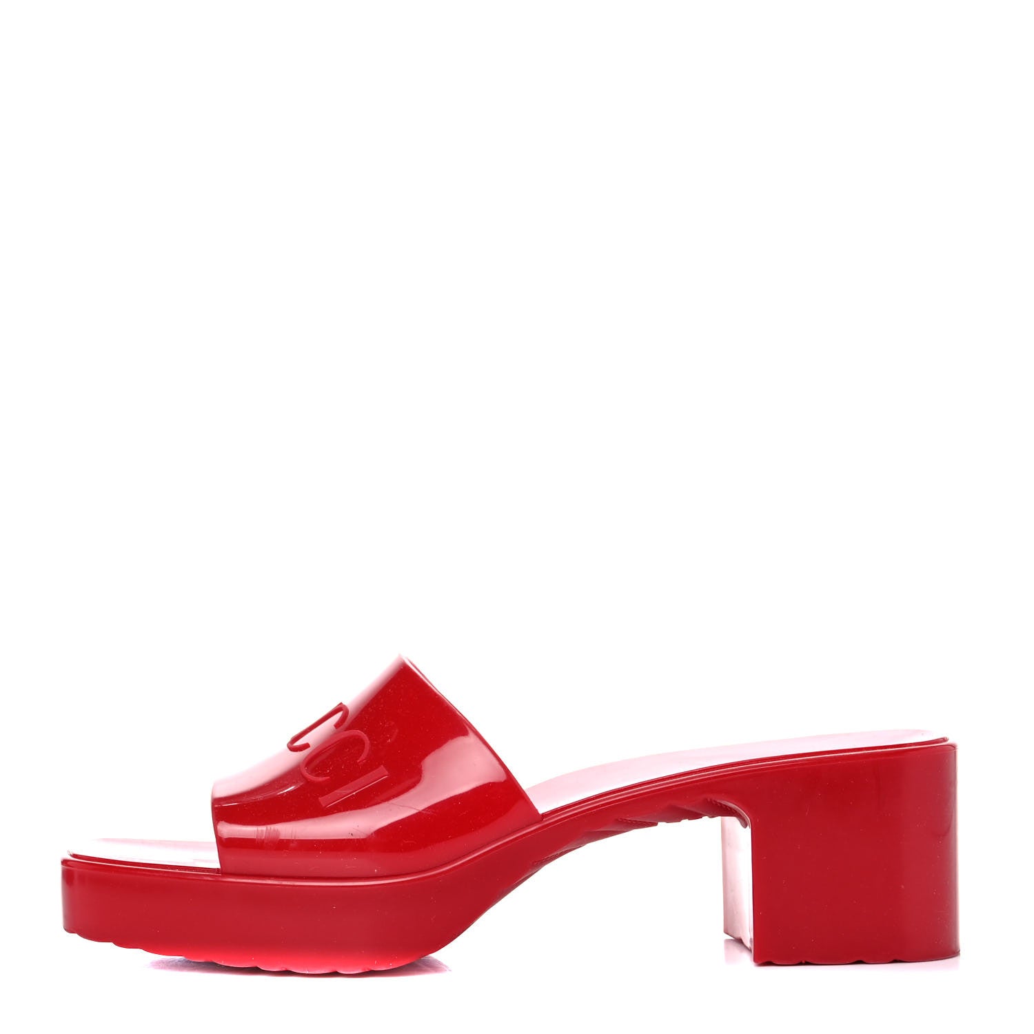 Gucci Rubber Gucci Logo Womens Platform 20/60mm Slide Sandals 38 Hibiscus Red 1 of 14
