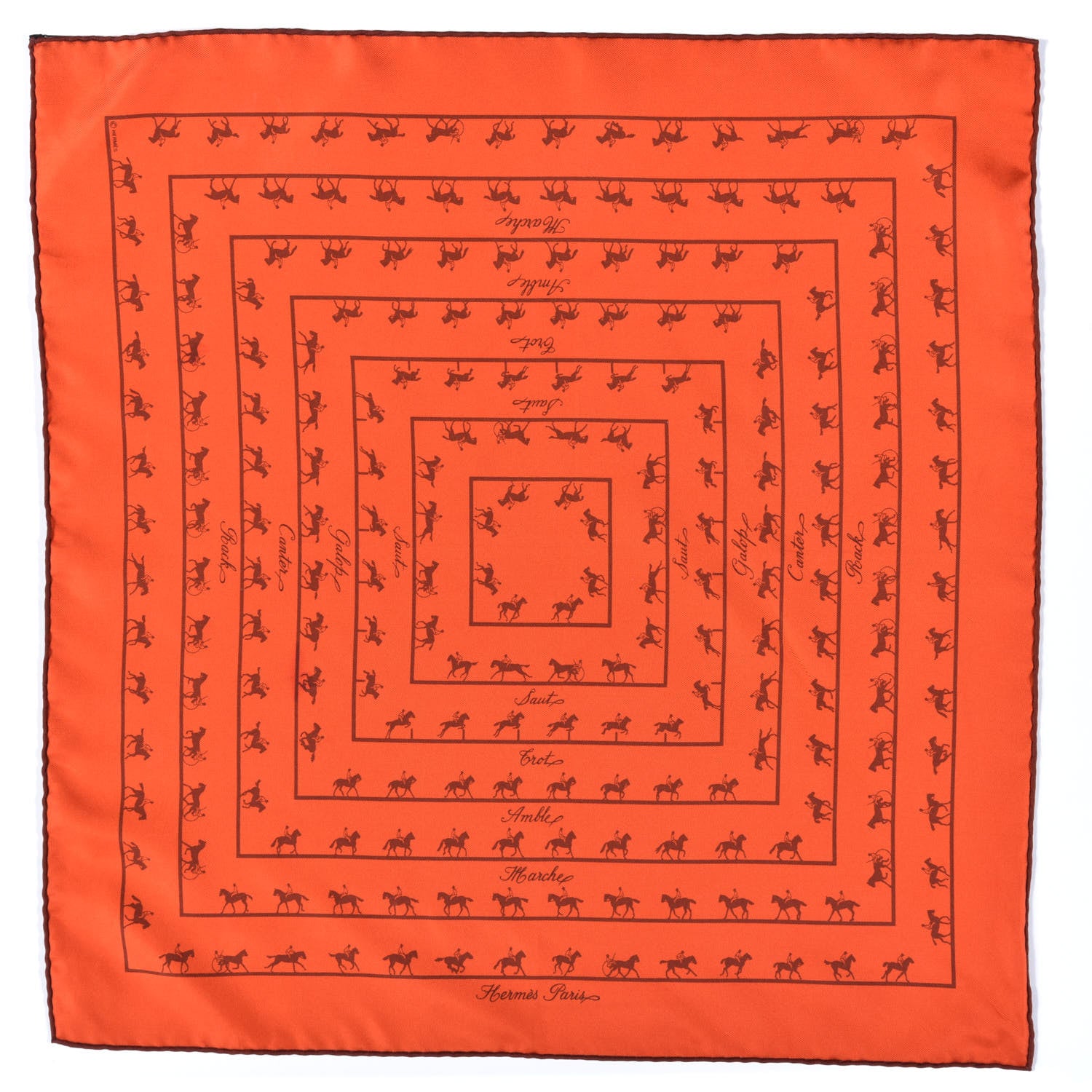 Hermes Silk Saut Galop Canter Back Pocket Square Orange 752469 ...