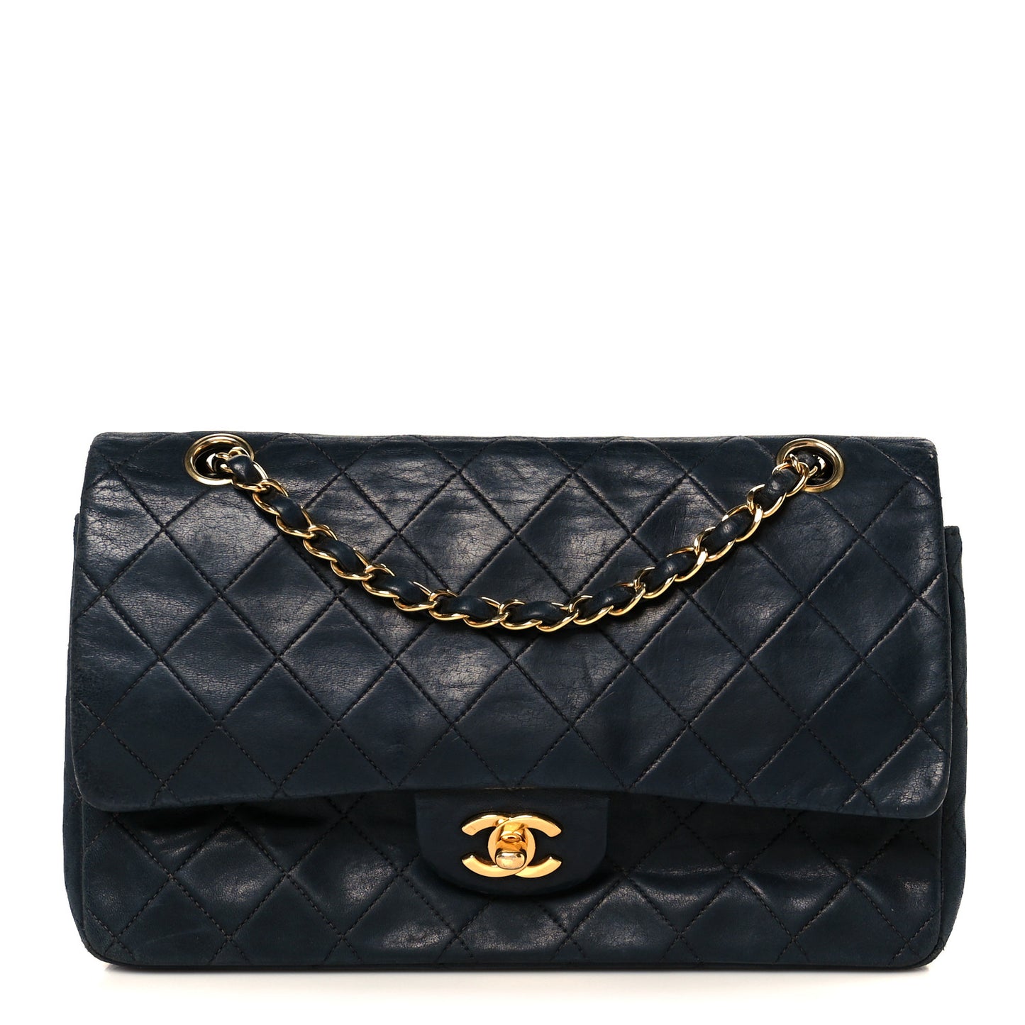 Lambskin Quilted Medium Double Flap Black