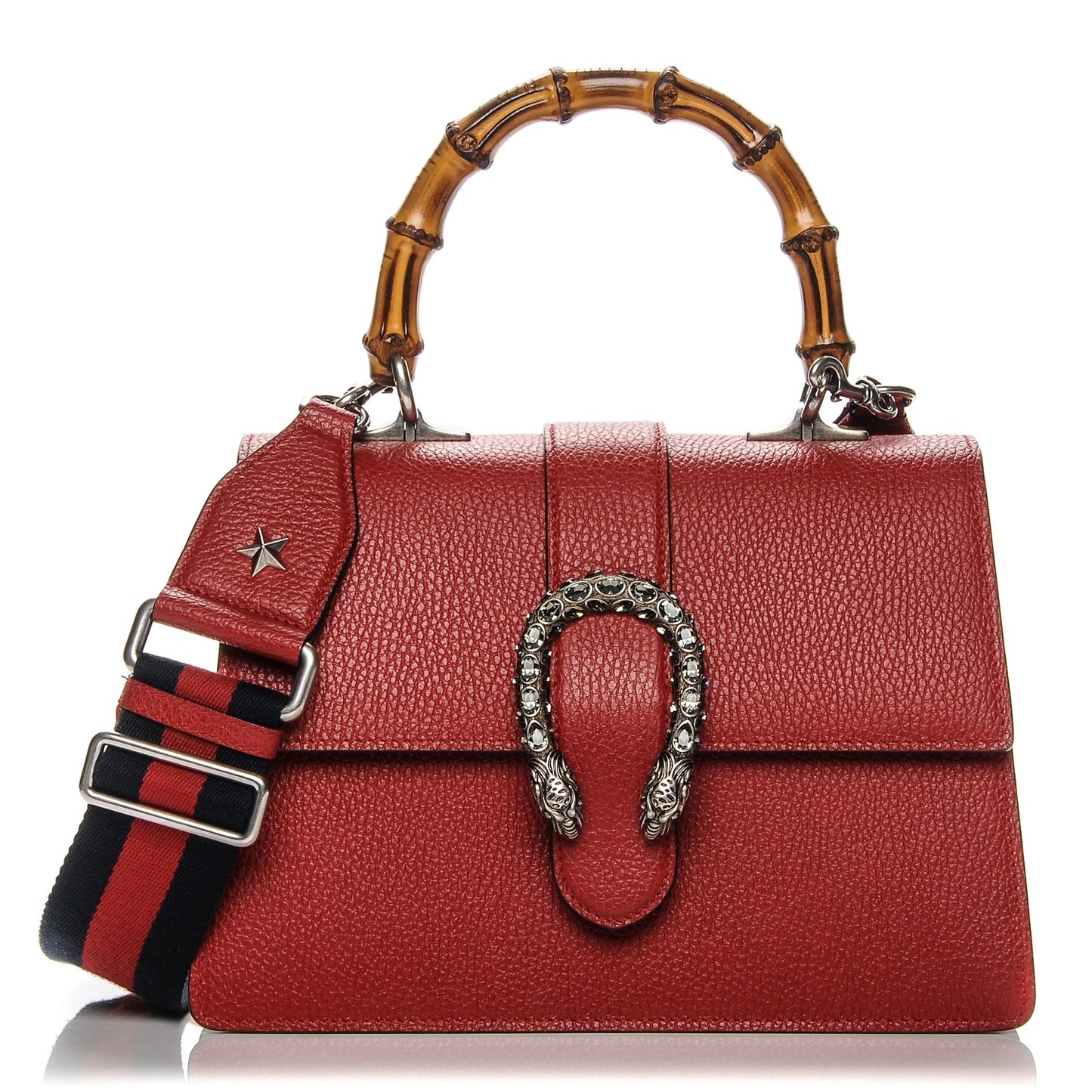 Dollar Calfskin Crystal Web Medium Dionysus Bamboo Top Handle Bag Hibiscus Red Black Diamond