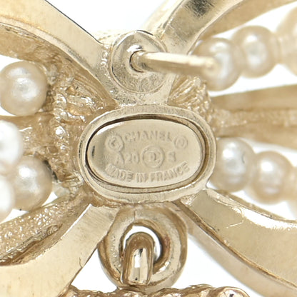 Chanel Crystal Pearl CC Bow Drop Earrings Gold Pearly White 4 of 5