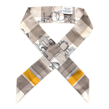 Hermes Silk Mors Et Gourmettes Vichy Twilly Etoupe Jaune Vif White 1 of 5