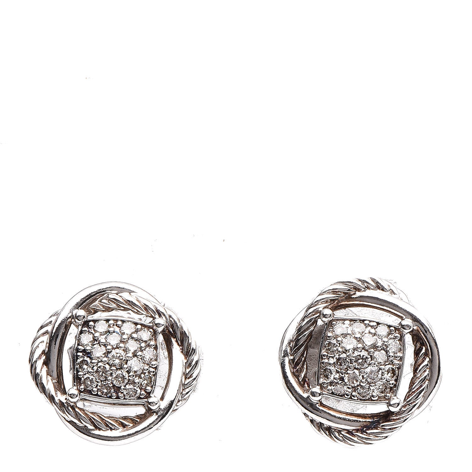 David Yurman Sterling Silver Diamond 13mm Infinity Earrings 1 of 5