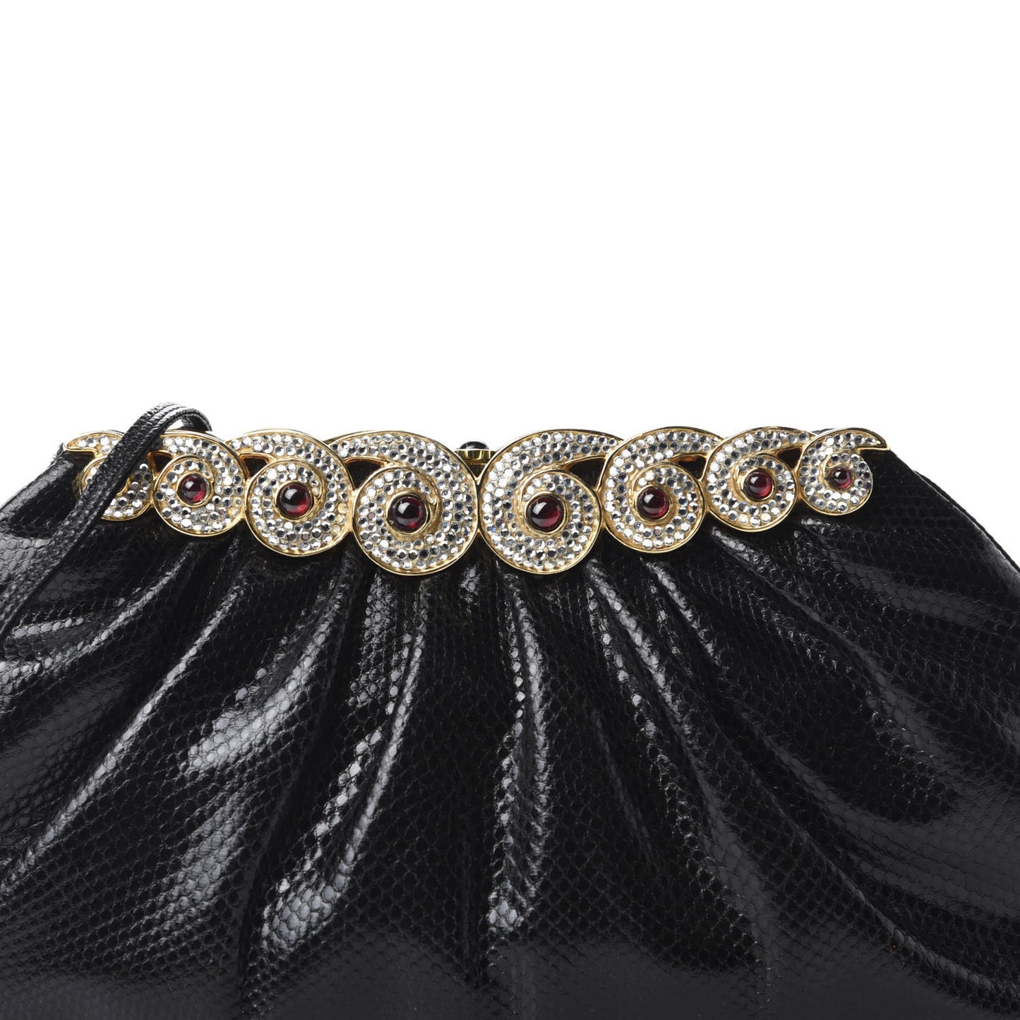Snakeskin Pleated Crystal Evening Bag Black