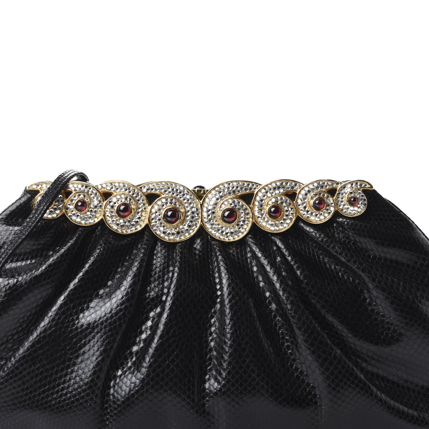 Judith Leiber Snakeskin Pleated Crystal Evening Bag Black 10 of 10