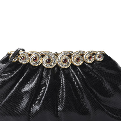 Judith Leiber Snakeskin Pleated Crystal Evening Bag Black 10 of 10