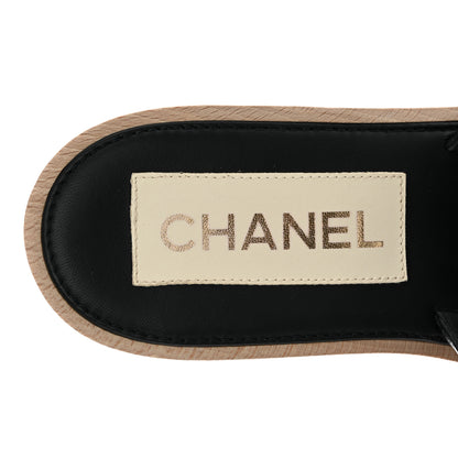 Chanel Lambskin Quilted CC Wedge Sandals 39 Black 7 of 10