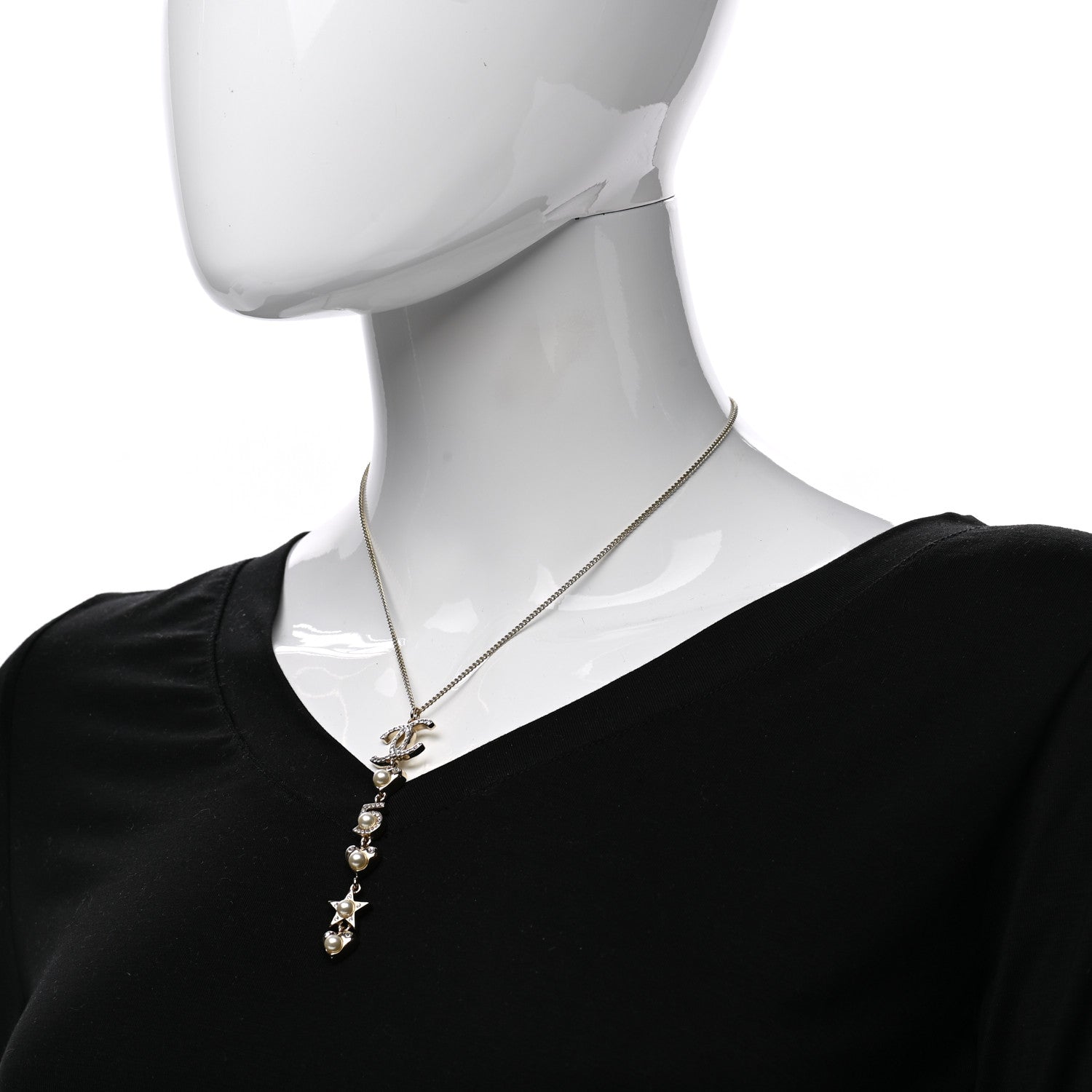 Chanel Crystal CC Charm Necklace Gold 2 of 5