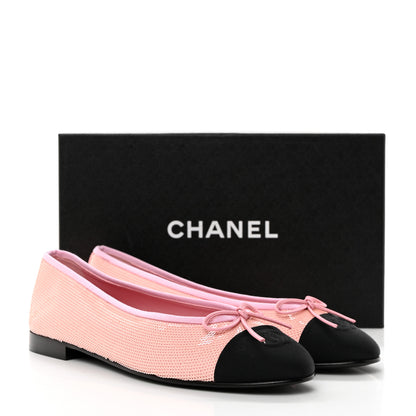 Chanel Sequin Grosgrain Cap Toe Ballerina Flats 41 Pink Black 9 of 9
