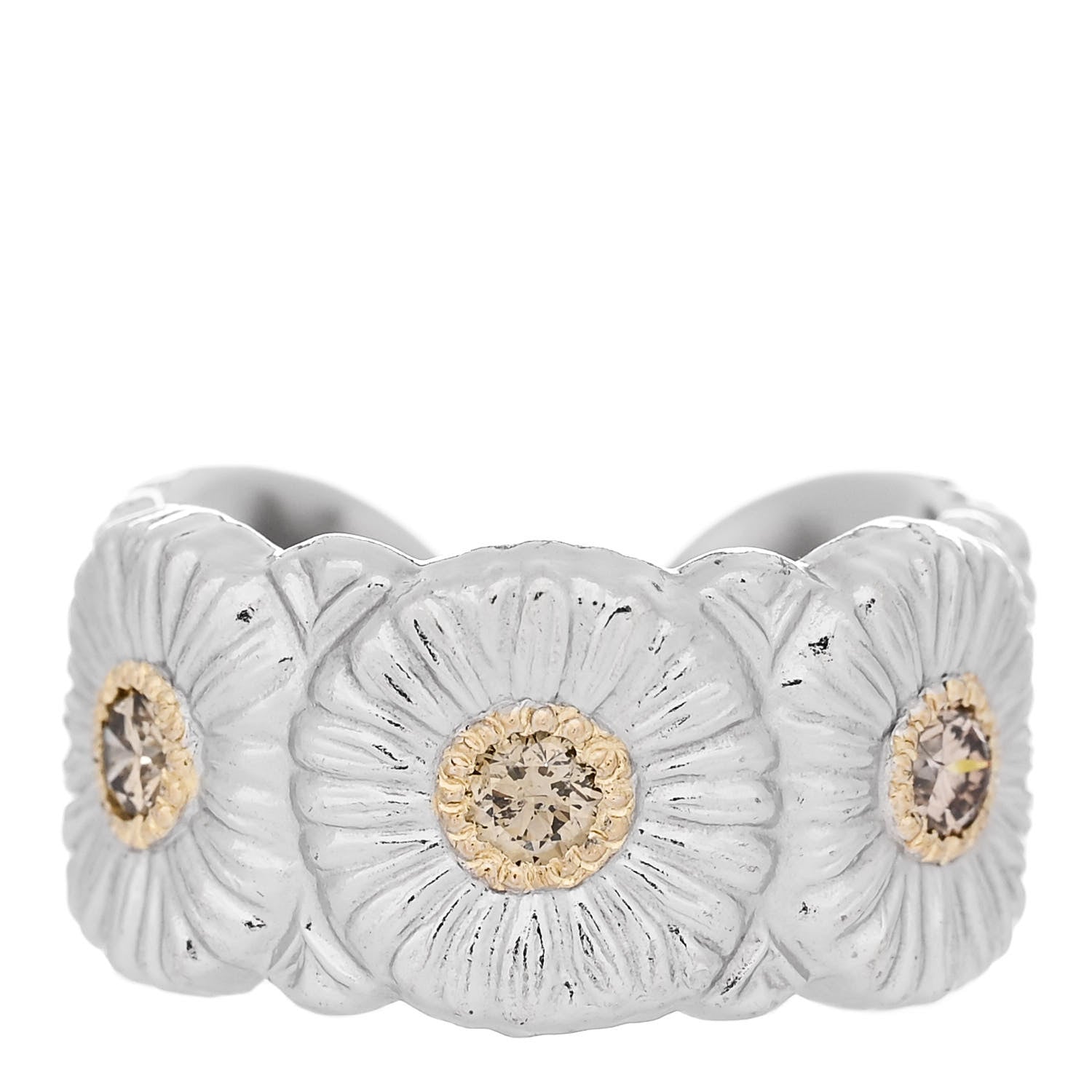 Buccellati Sterling Silver Gold Vermeil Diamond Blossoms Daisy Color Eternelle Ring 53 6.25 1 of 4