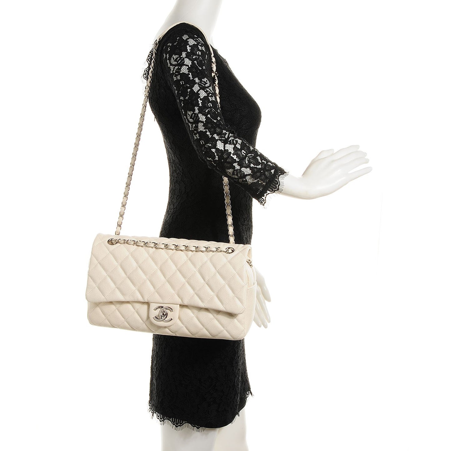 Caviar Quilted Jumbo Easy Flap Dark White