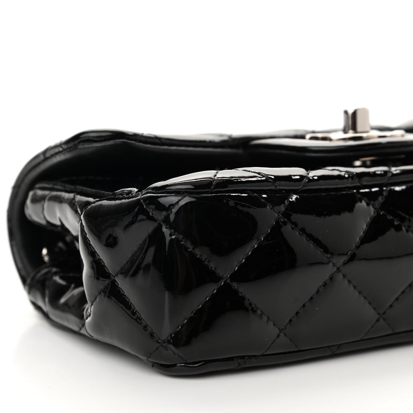 Patent Calfskin Quilted Extra Mini Rectangular Flap Black