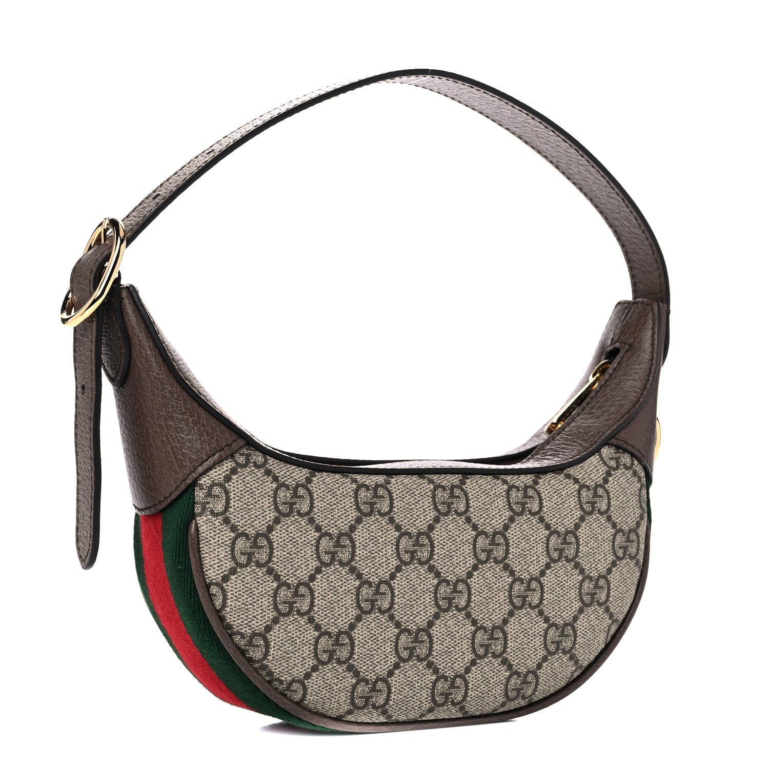 Gucci GG Supreme Monogram Textured Calfskin Web Mini Ophidia Half Moon Hobo Beige Ebony New Acero 3 of 11