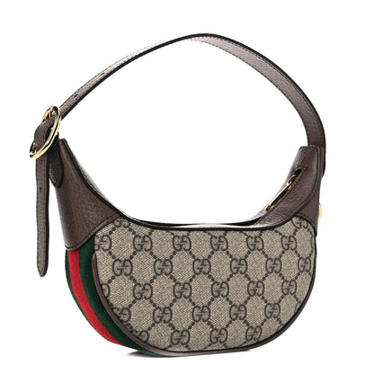 Gucci GG Supreme Monogram Textured Calfskin Web Mini Ophidia Half Moon Hobo Beige Ebony New Acero 3 of 11