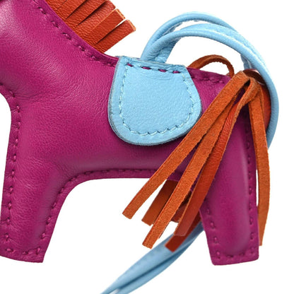 Hermes Milo Lambskin Grigri Rodeo Horse Bag Charm PM Rose Pourpre Cornaline Celeste 4 of 6