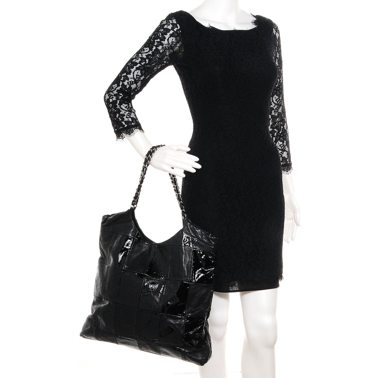 Patent Patchwork Brooklyn Tote Black