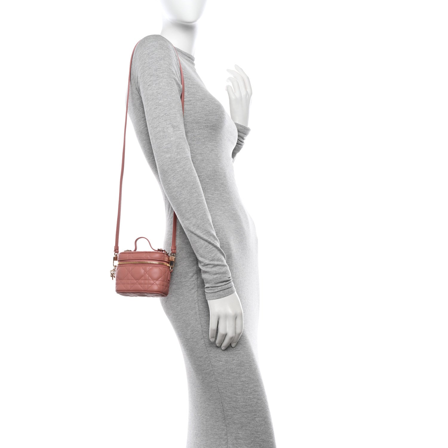 Christian Dior Lambskin Cannage Micro Vanity Case Deep Nude 2 of 9